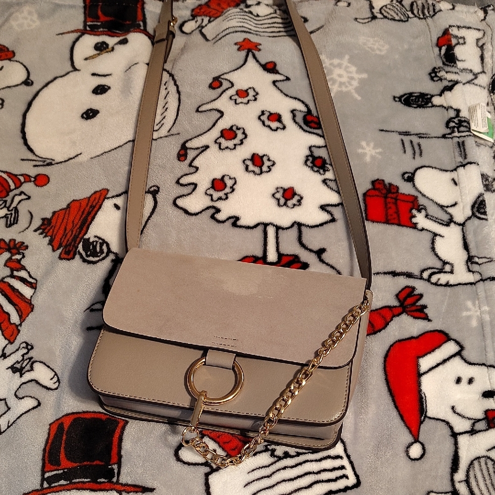 Chic Beige Crossbody Bag with Gold Chain